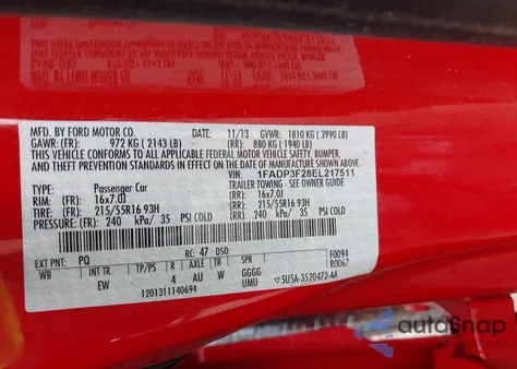 2014 Ford Focus Se z USA, uszkodzony, nr VIN 1FADP3F28EL217511